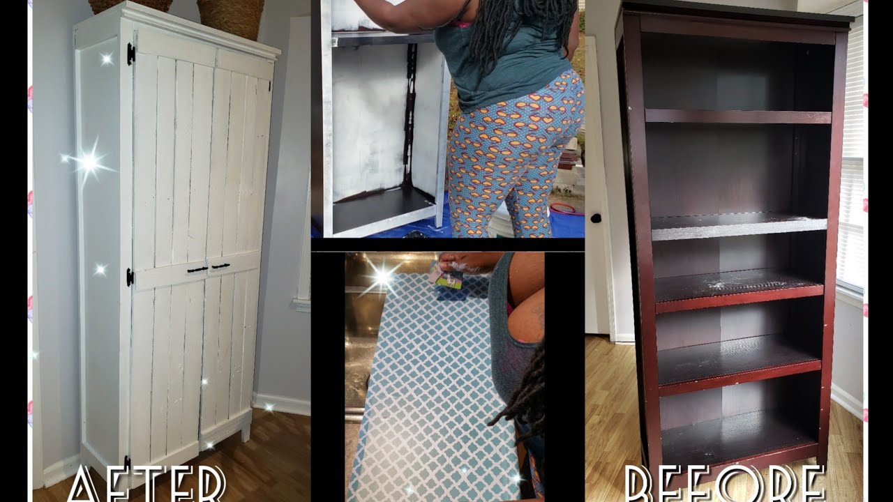 REPURPOSED BOOKSHELF INTO A PANTRY USING PALLET WOOD||NO PANTRY SOLUTION||LESS THAN $20||STORAGE DIY