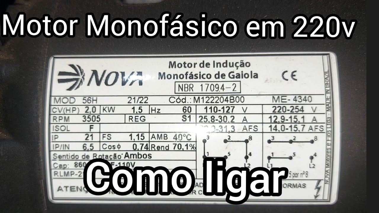COMO LIGAR MOTOR ELÉTRICO MONOFÁSICO EM 220V PASSO A PASSO E COMO INVERTER A ROTAÇÃO DO MOTOR