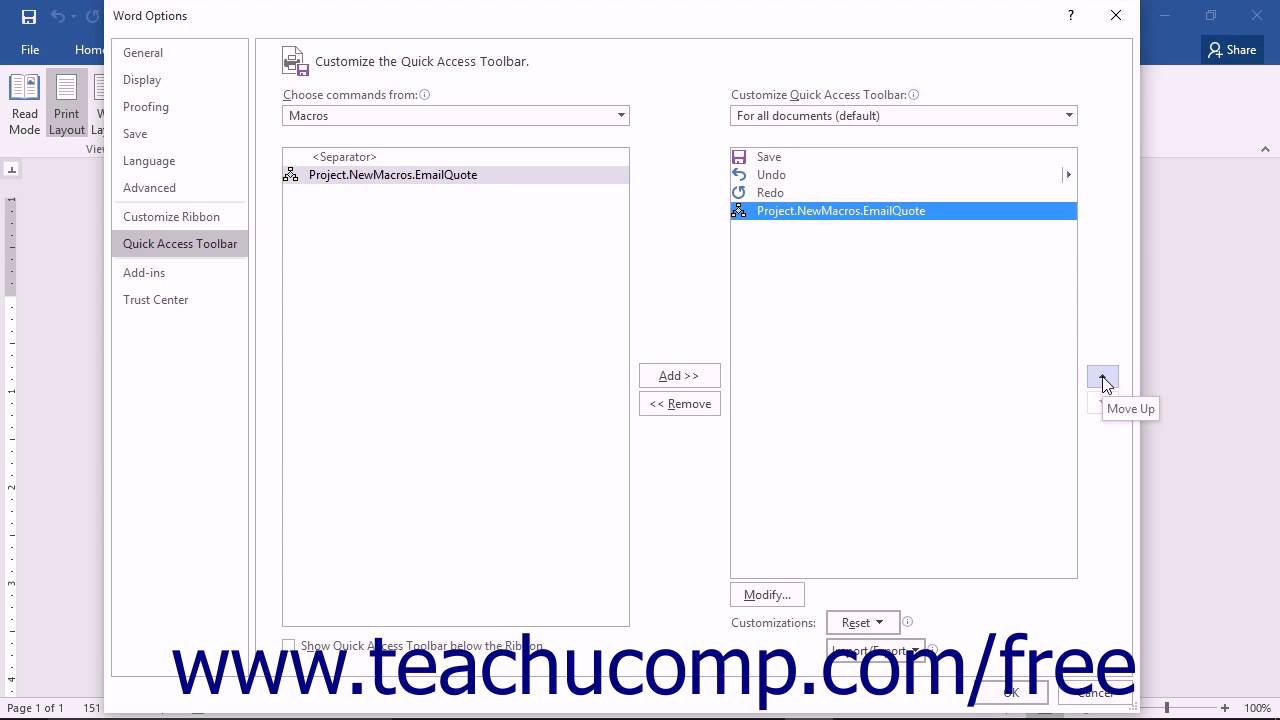 Word 2016 Tutorial Assigning Macros Microsoft Training