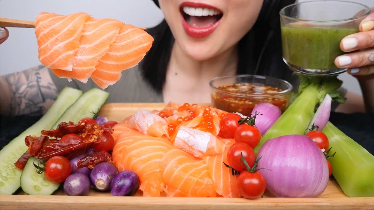 SALMON SASHIMI CAKE (ASMR EATING SOUNDS) NO TALKING | SAS-ASMR