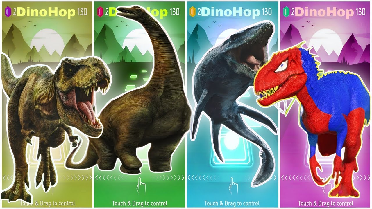 Jurassicworld Tyranosaurus🆚The Dinosaurus🆚The Mosasaurus🆚The Indoraptor CoffinDance Song TilesHop