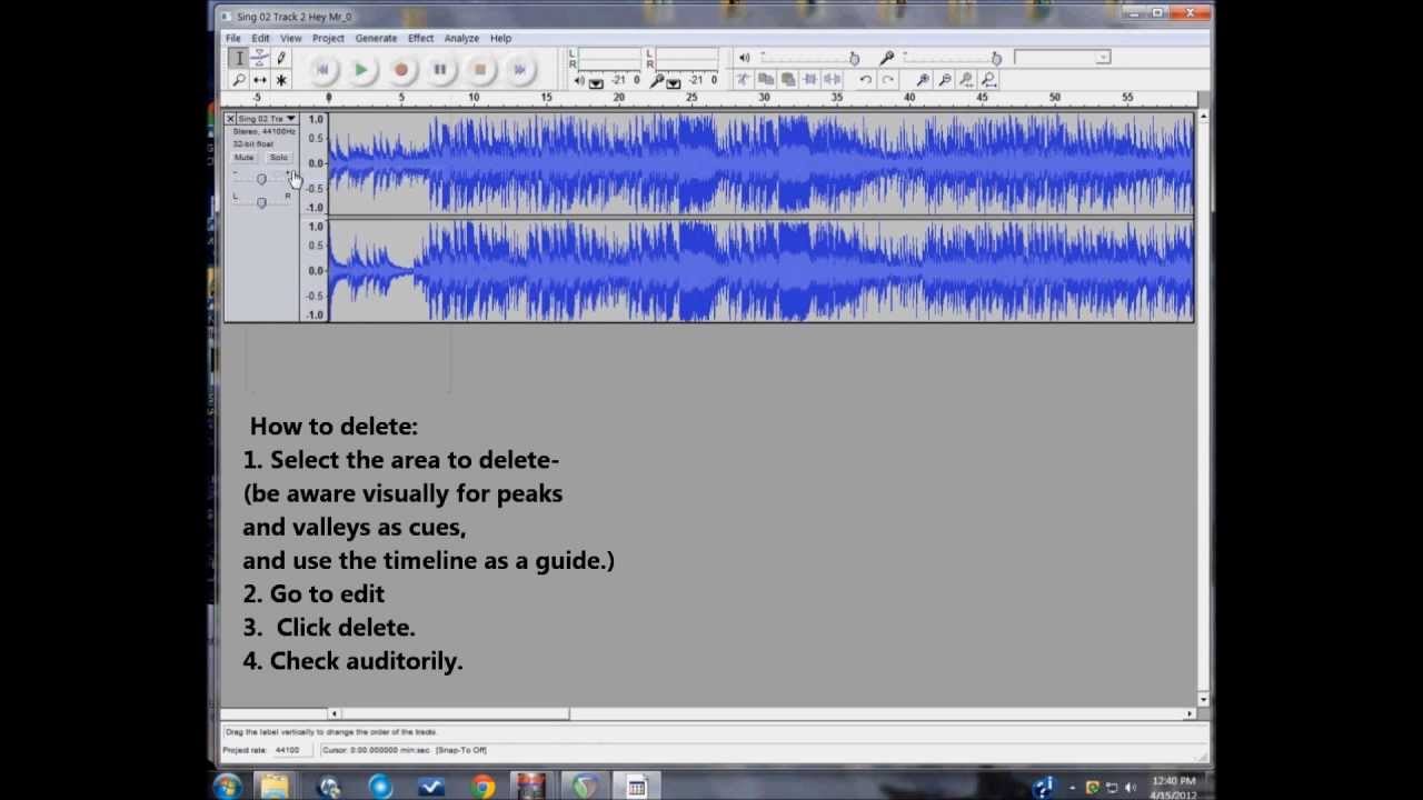 Part 3: 4 How to delete parts of songs with Audacity Audio Editing program.