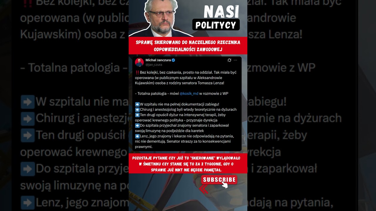 Prawda o tym, jak leczą się politycy. Tomasz Lenz w roli gł&oacute;wnej. Dla Ciebie 2 lata kolejki.