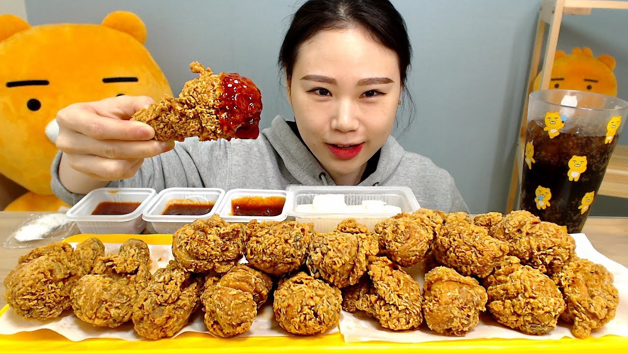 후라이드닭다리 쇼킹핫소스 소금 찍먹 먹방 Mukbang