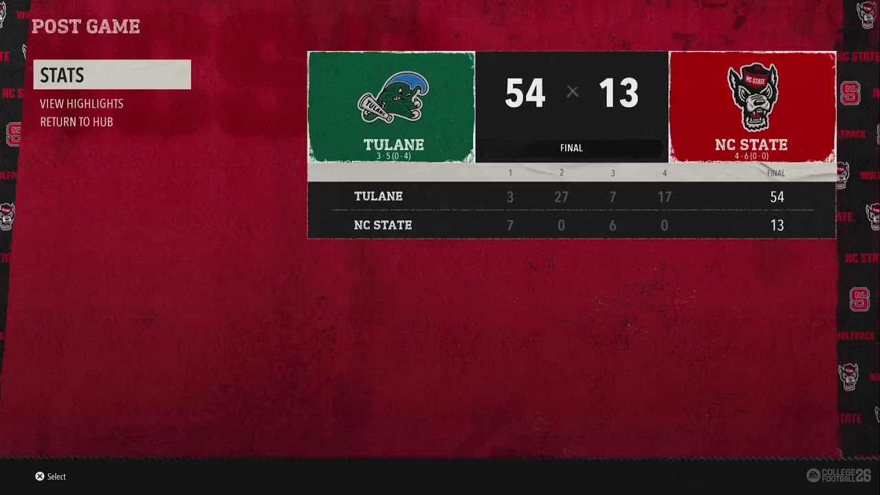 FTB CF26 LEAGUE WEEK 9 TULANE @ NC STATE