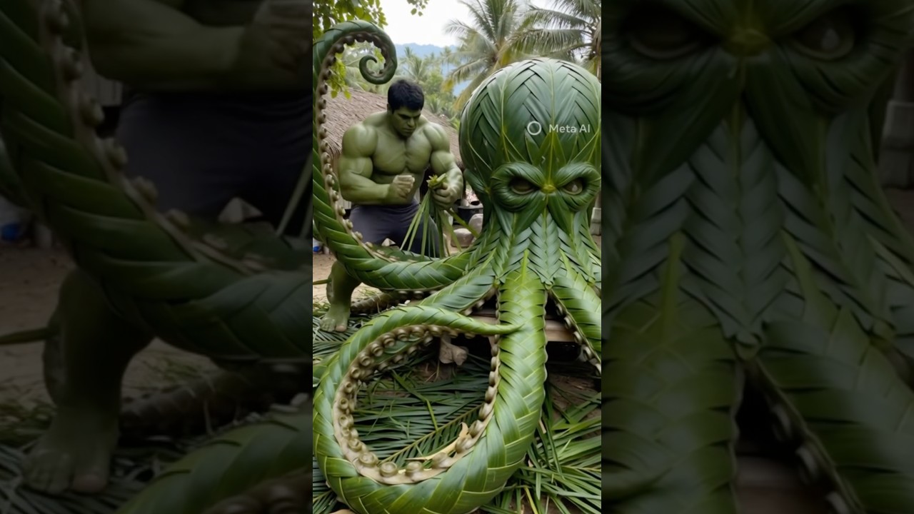 Spider-Man vs Hulk building a giant coconut leaves of octopus #marveltoys#hulk #spiderman #shorts