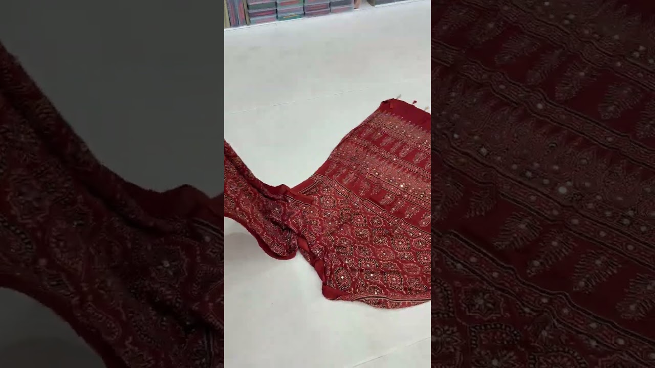 New Arrival- Jalna Red Rust Badam Ajrakh Mirror Work Modal Silk Saree #ajrakhsaree #ajrakhworksaree 