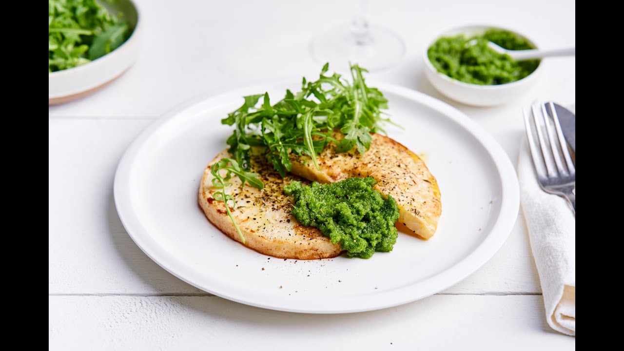 Knolseldersteak met pesto en rucola  met muziek