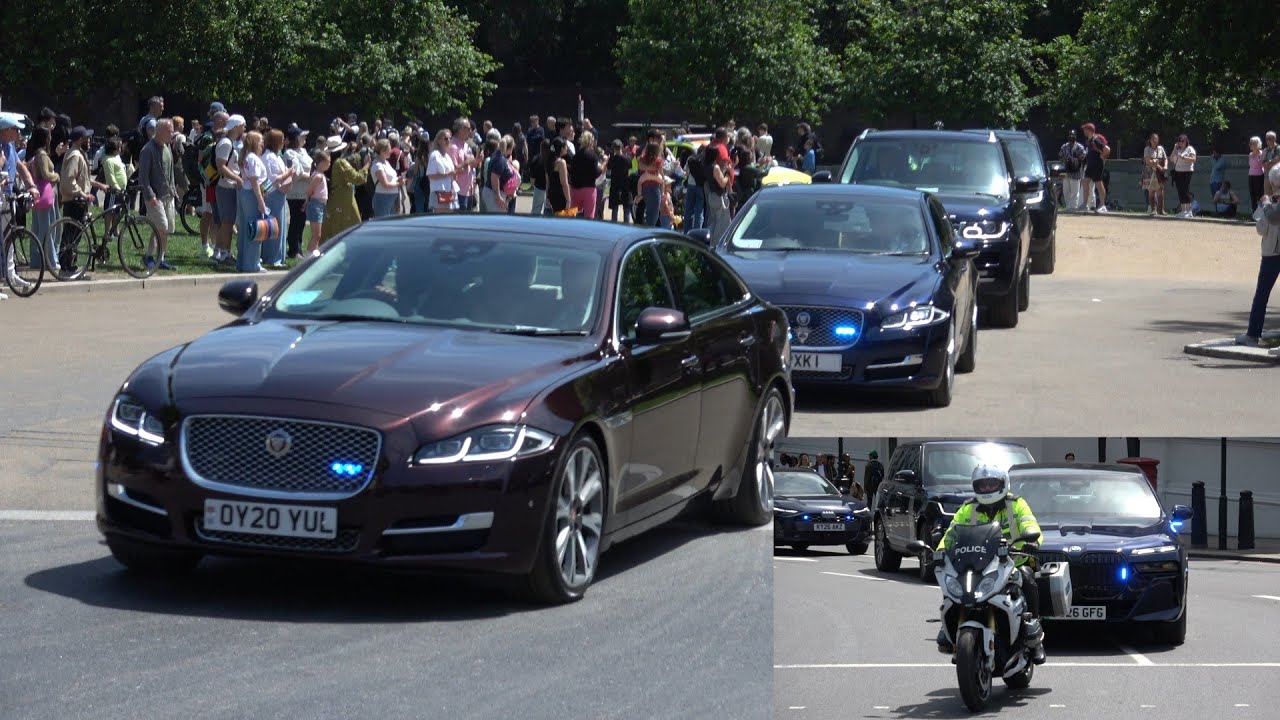 Members of the royal family  escorted by the special escort group after Trooping the Colour.