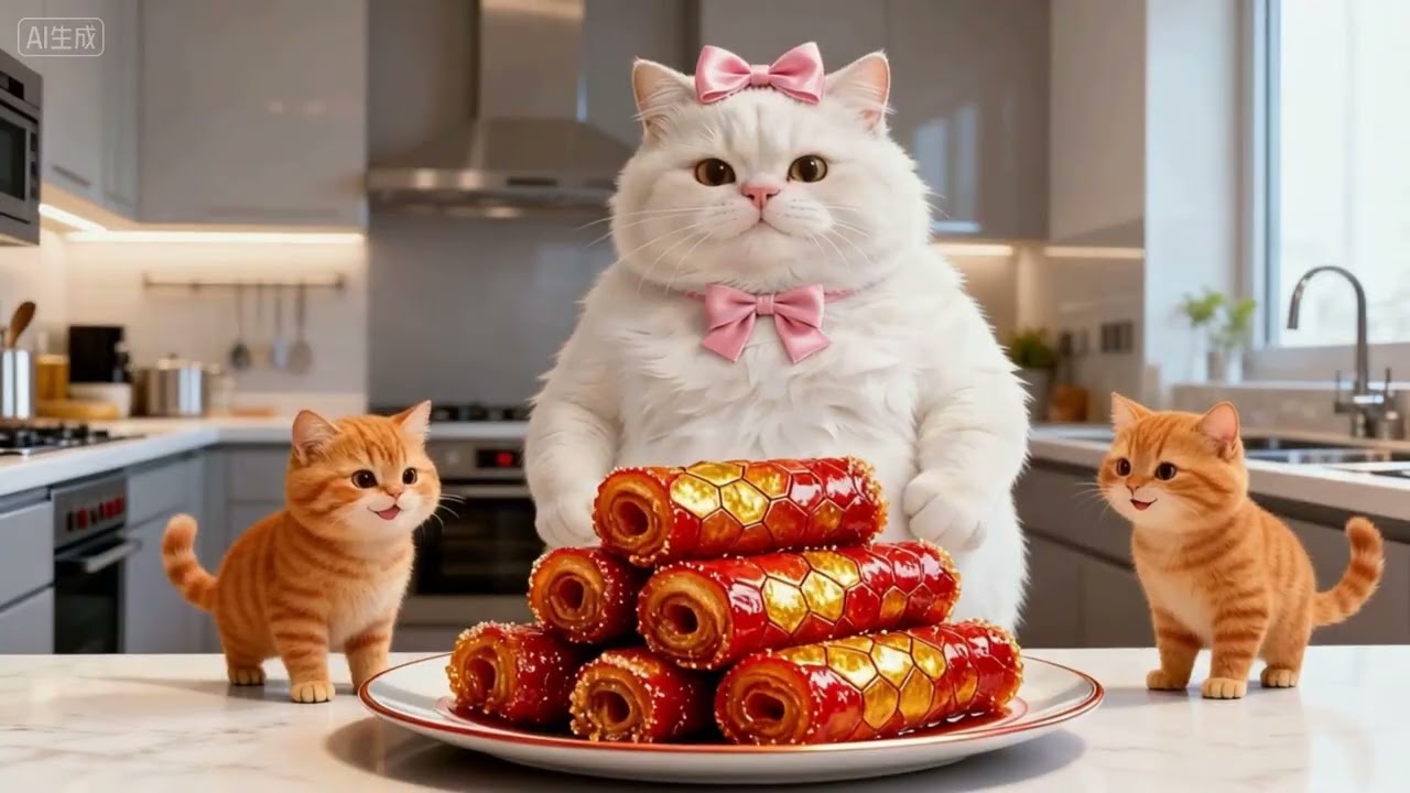 Can a cat really cook?! Making the Legendary Nine-Turn Large Intestine!貓咪真的會下廚？！大白貓挑戰傳說級美食「九轉大腸」！