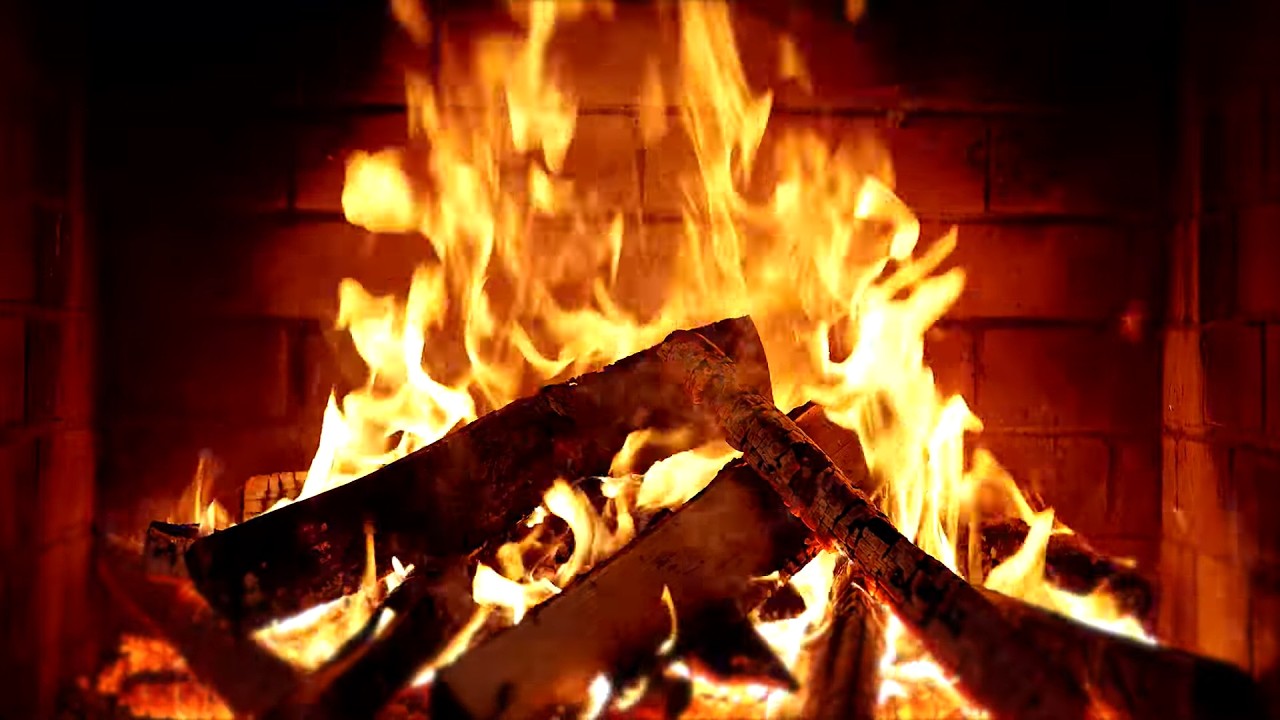🔥Fireplace with Crackling Fire Sounds and Glowing Logs in Warm Brick Hearth.