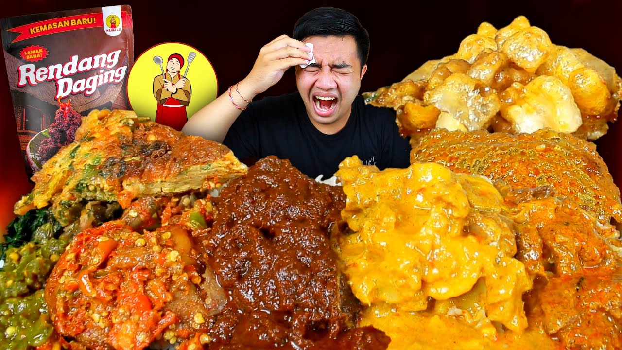 MUKBANG RENDANG MAMA FUJI PAKAI 3 BUNGKUS NASI PADANG LAUK TUNJANG, CINCANG, BABAT