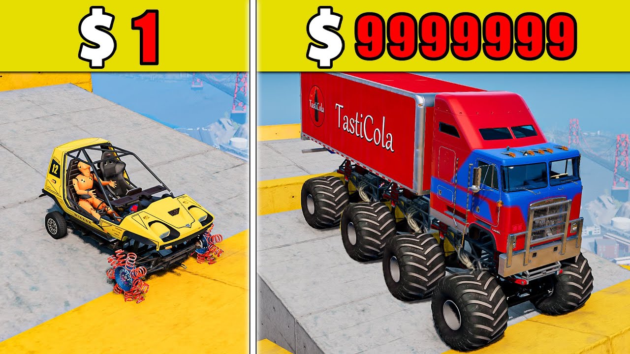 $1 vs $1,000,000丨Cars VS Stairs VS Roller Coaster Bridge  #96 - BeamNG.Drive Challenge