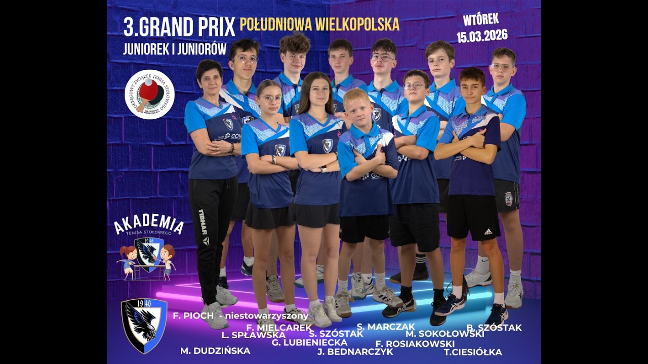 KAM 2 : 3 Grand Prix Południowej Wielkopolski  młodzików i juniorów, Wtórek, 15.03.2026