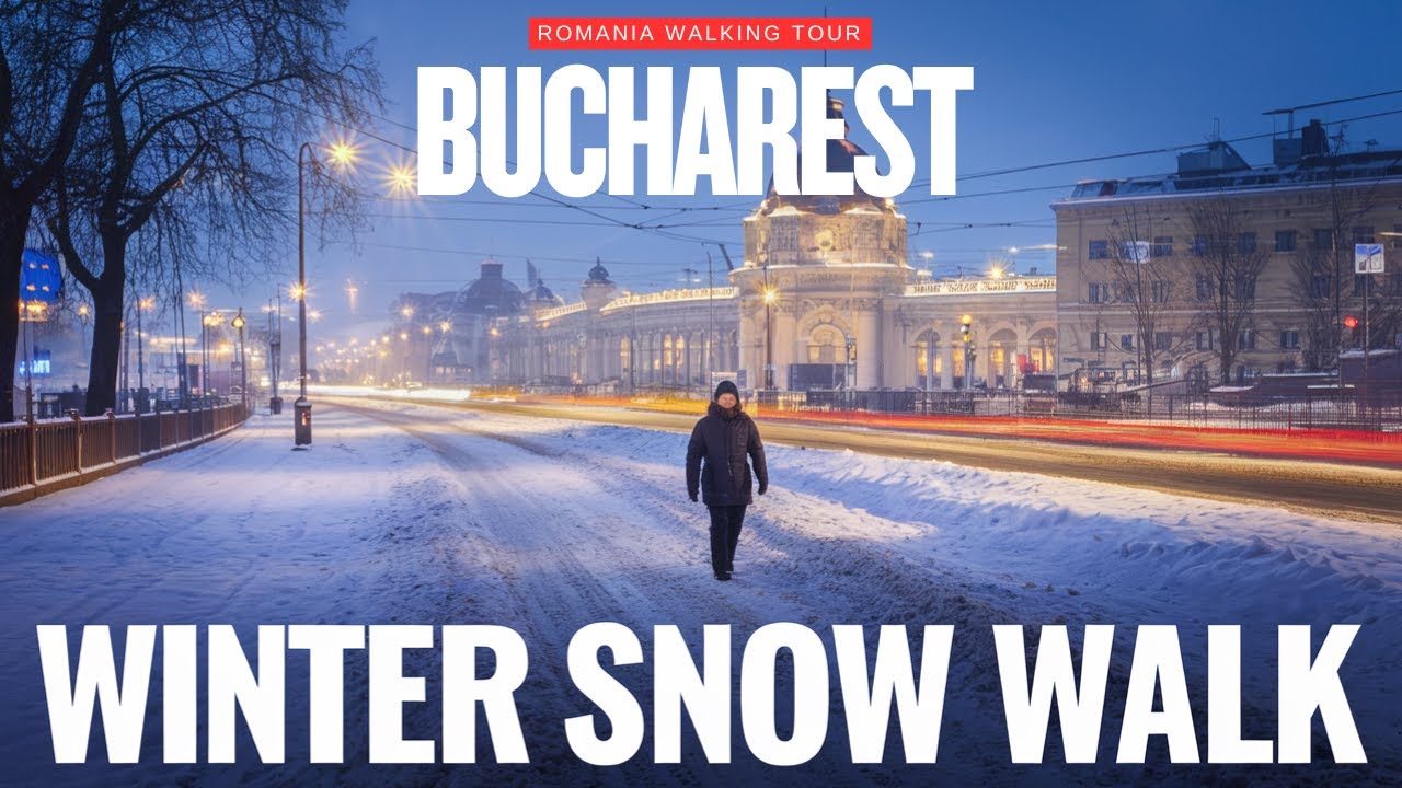 BUCHAREST Immersive Early Morning WINTER SNOW Walk | Romania City Tour [4K/60fps]
