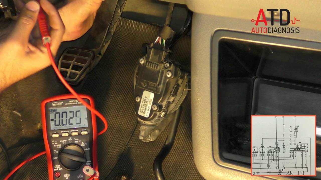 Interruptor de embrague con polímetro y esquema eléctrico.