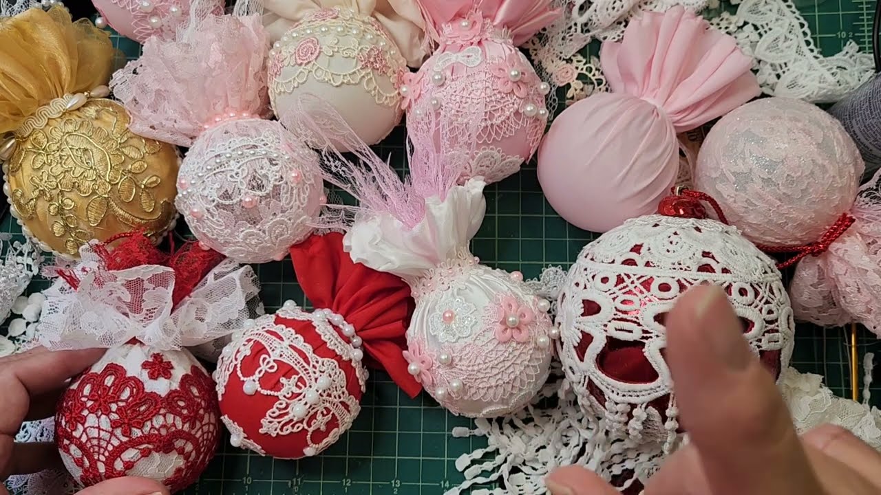 Victorian Christmas Ornament Tutorial, Shabby Chic Pink vintage diy, How to wrap ball with fabric