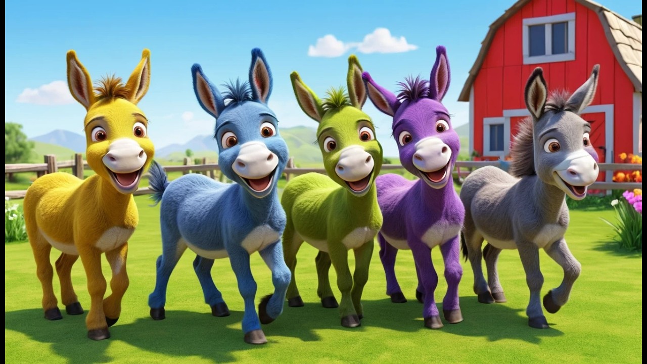 Five Little Donkeys Kick Kick Kick | Fun Farm Animal Song & Nursery Rhymes