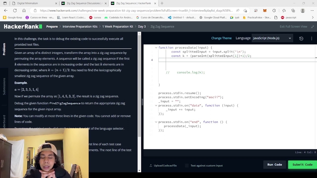 Resolviendo ejercicios de programación hasta conseguir trabajo: día 4 | Zig Zag Sequence | Hacker Rk