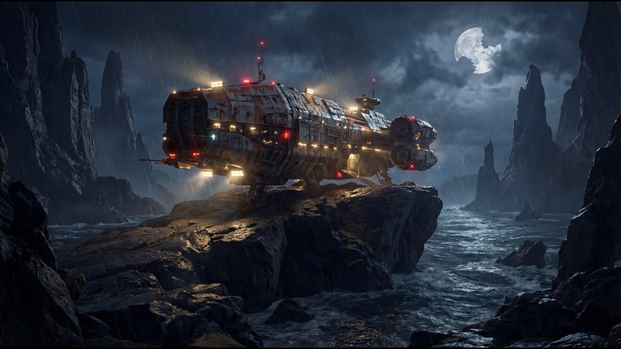 STORMY OUTPOST 🚀 Dark Techno & Crashing Waves Ambience