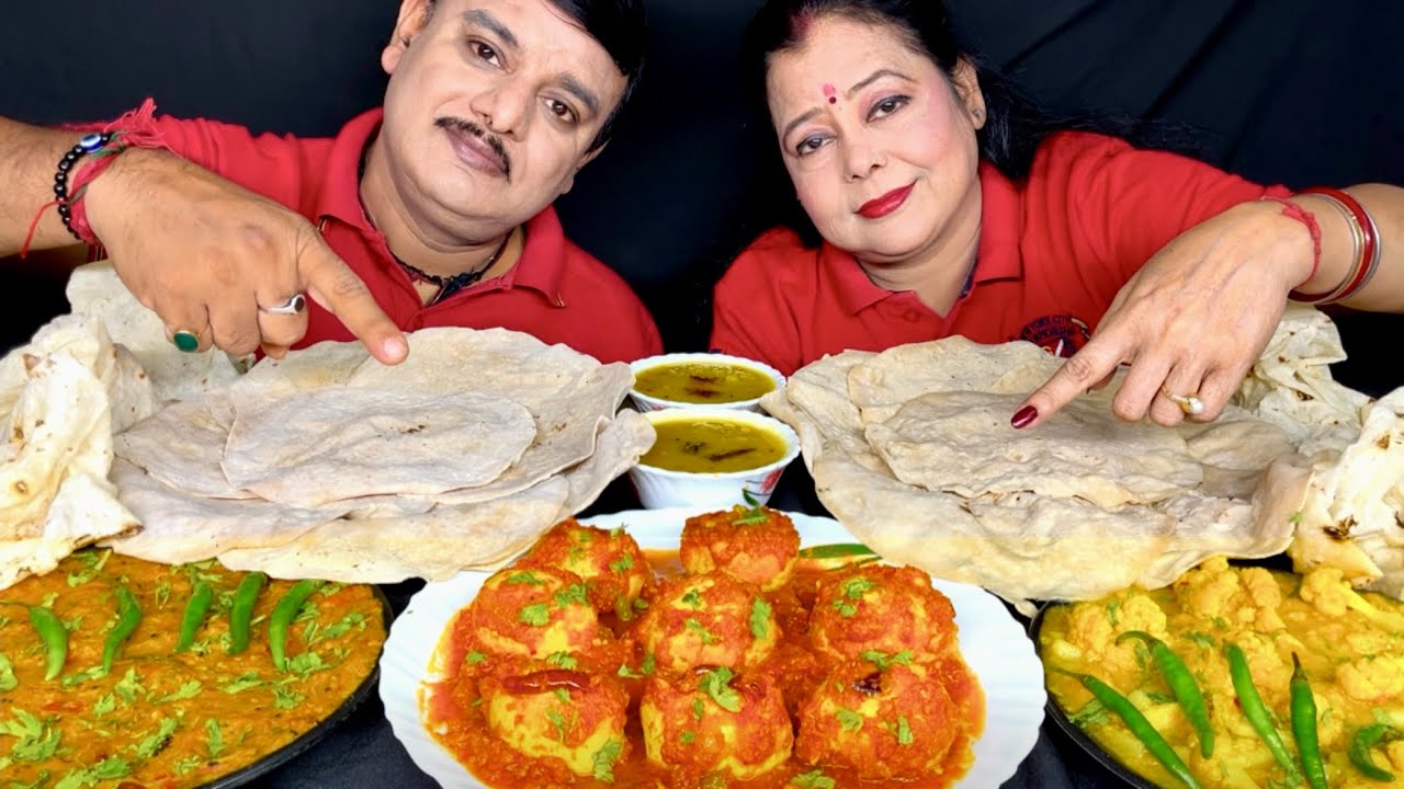 SPICY🔥DESI RUMALI ROTI EGG MASALA BAINGAN BHARTA DAL FRY GOBI EATING CHALLENGE|#indianfood#food#asmr