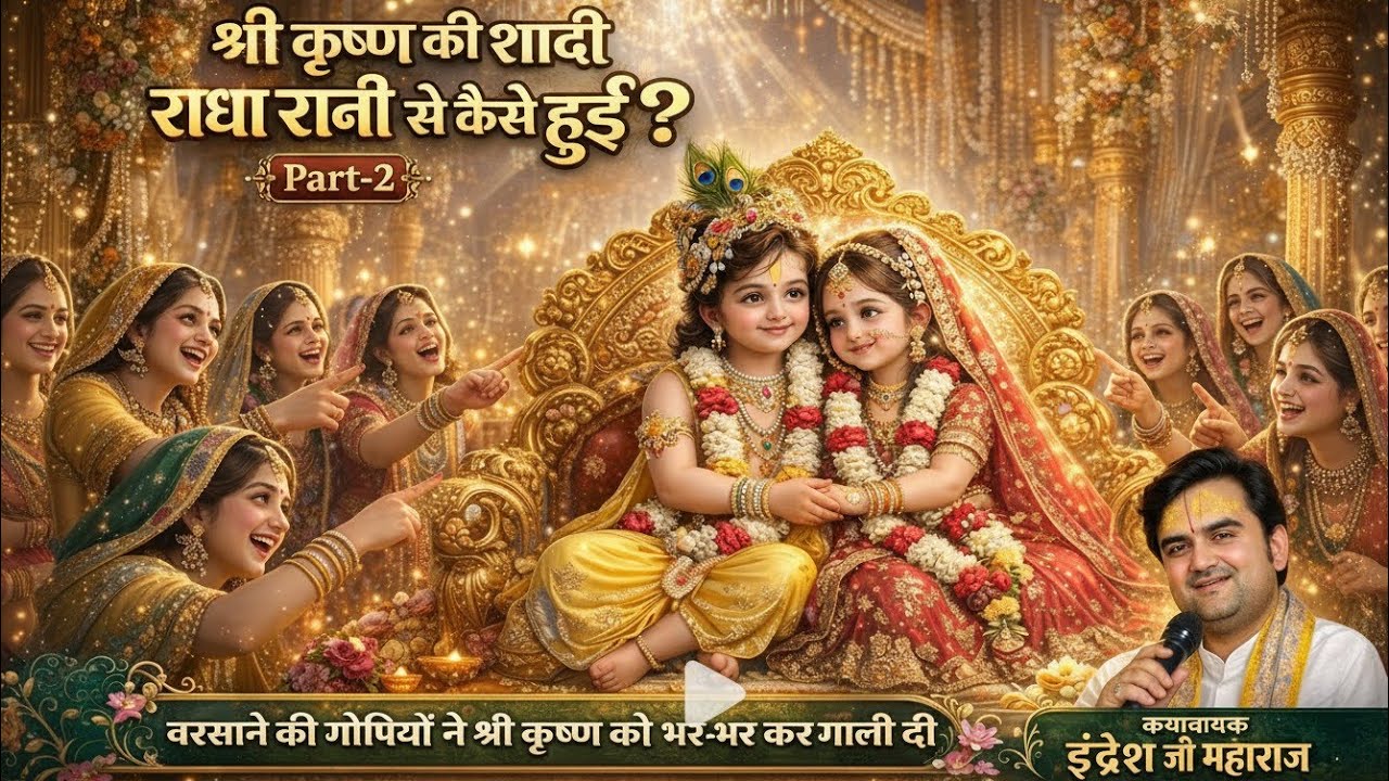  श्री कृष्ण की शादी राधा रानी से कैसे हुई? (Part-2)    #indreshji 