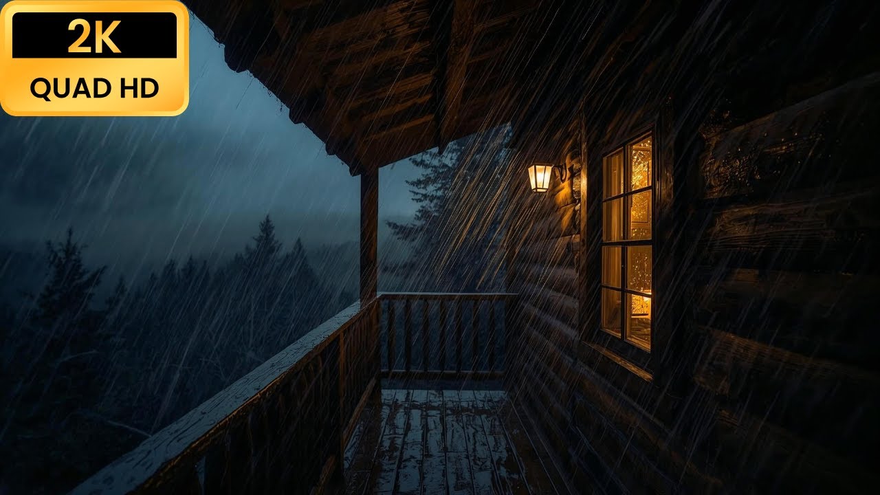 🌧️ Cozy Cabin Porch in Heavy Rain – Dark Stormy Night Ambience for Sleep & Relaxation ⚡