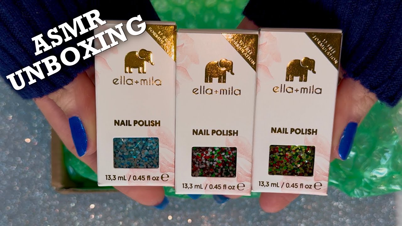 ASMR UNBOXING MY GIVEAWAY WINNINGS | NEW NAIL POLISH || Ella+Mila New Confetti Birthday Collection