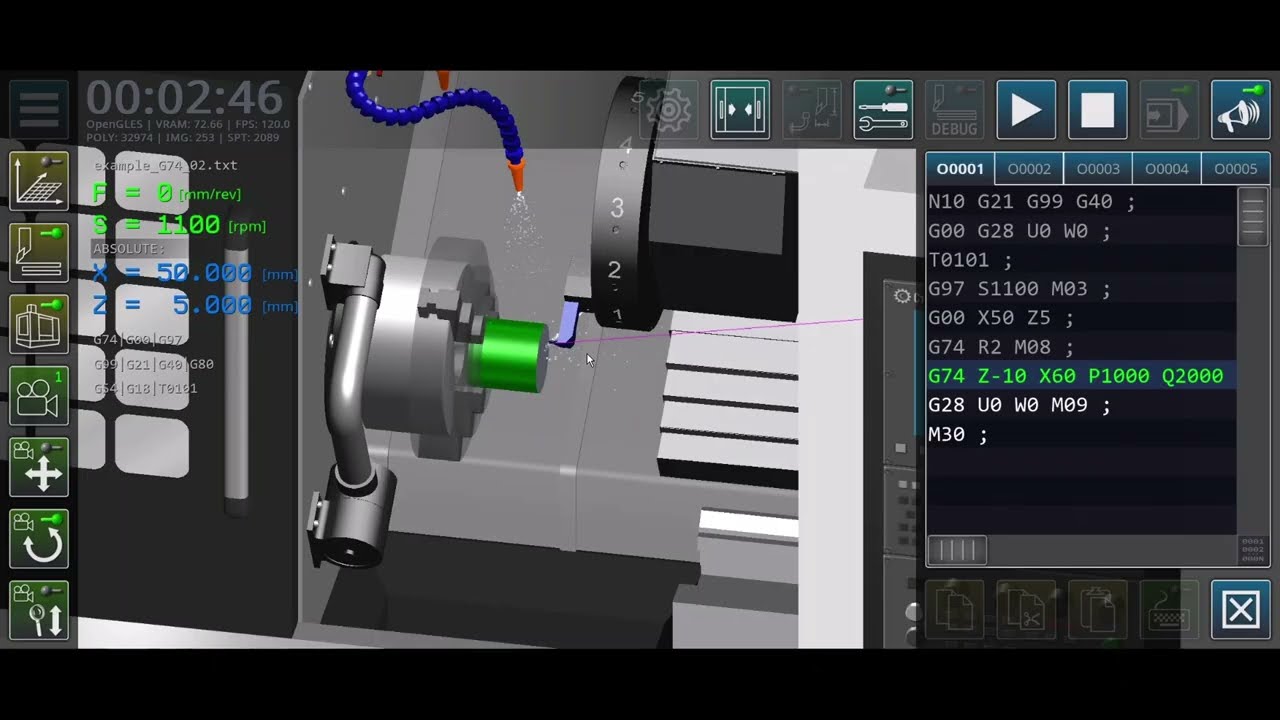 FACE GROOVE. CNC SIMULATOR PE G74 CYCLE FOR THE FACE GROOVING CUT CNC VMC SIMULATOR.