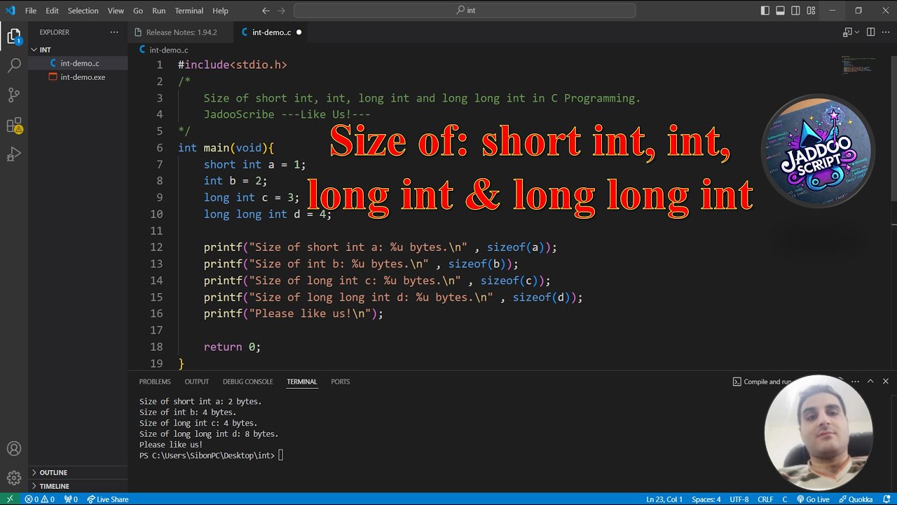 Size of short int, int, long int and long long int in C programming