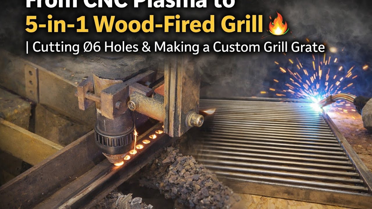 CNC Plasma Cutting Ø6 Holes + Welding a Grill Grate | 5 in 1 Wood-Fired BBQ Build