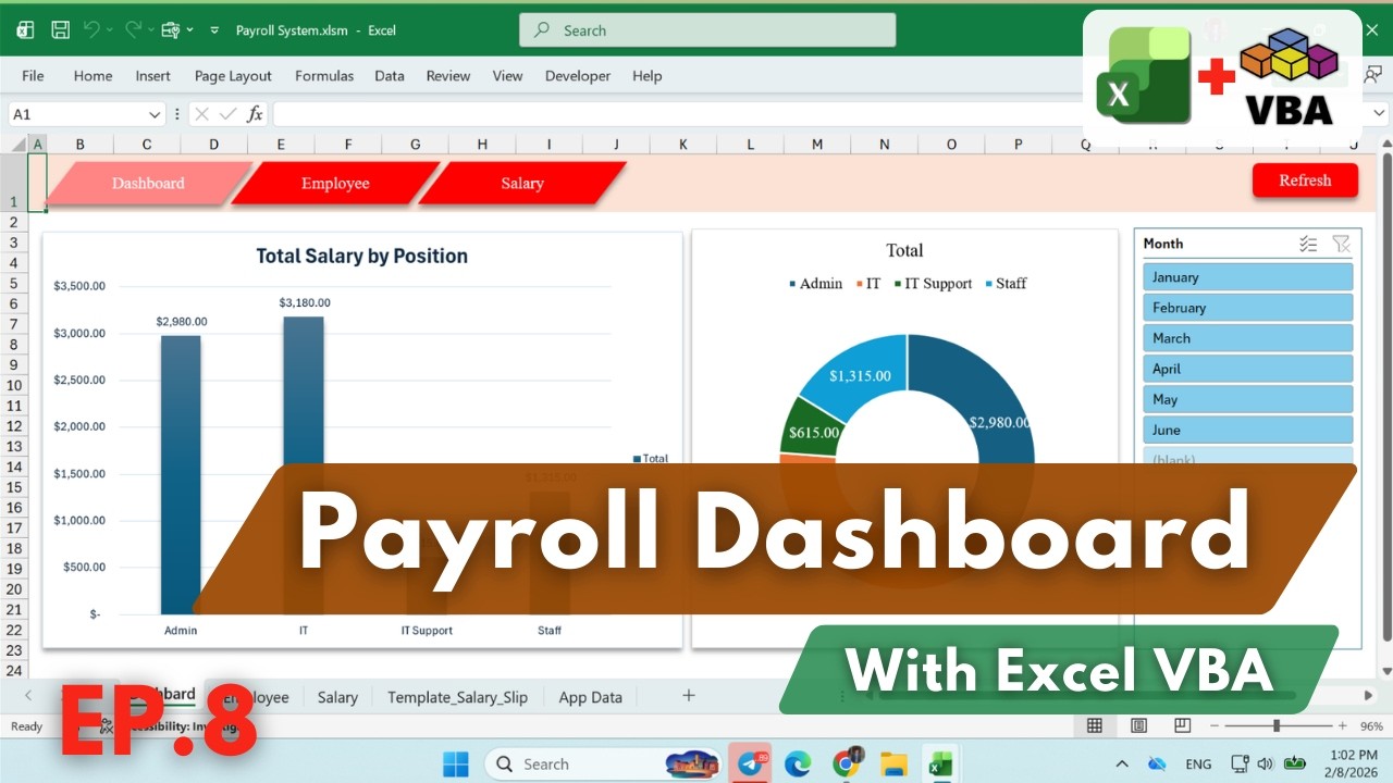 Create Payroll Dashboard in Excel VBA | Payroll System Project