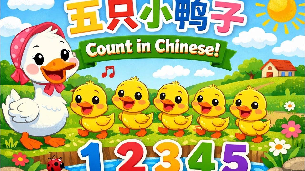 🦆 五只小鸭子 | Five Little Ducks in Chinese | Kids Counting Song 1–5 | Mandarin Nursery Rhyme