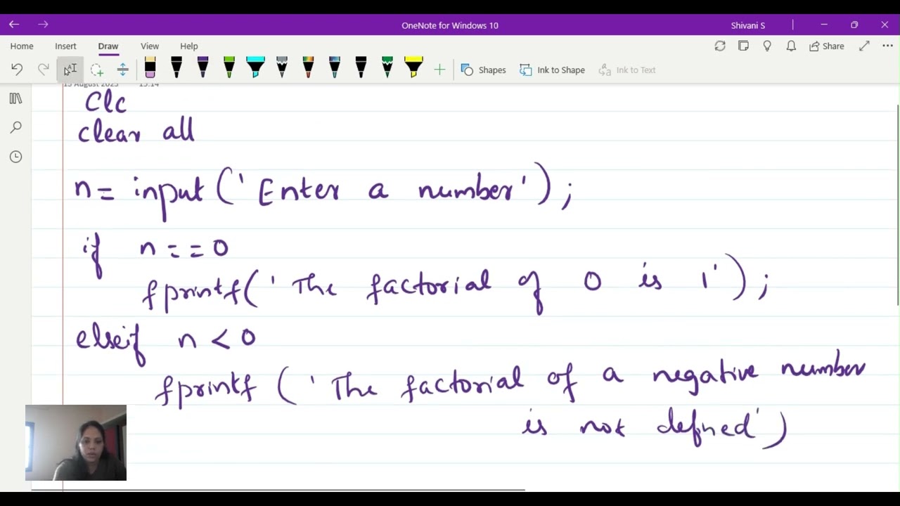 A MATLAB program to find the FACTORIAL of any number.