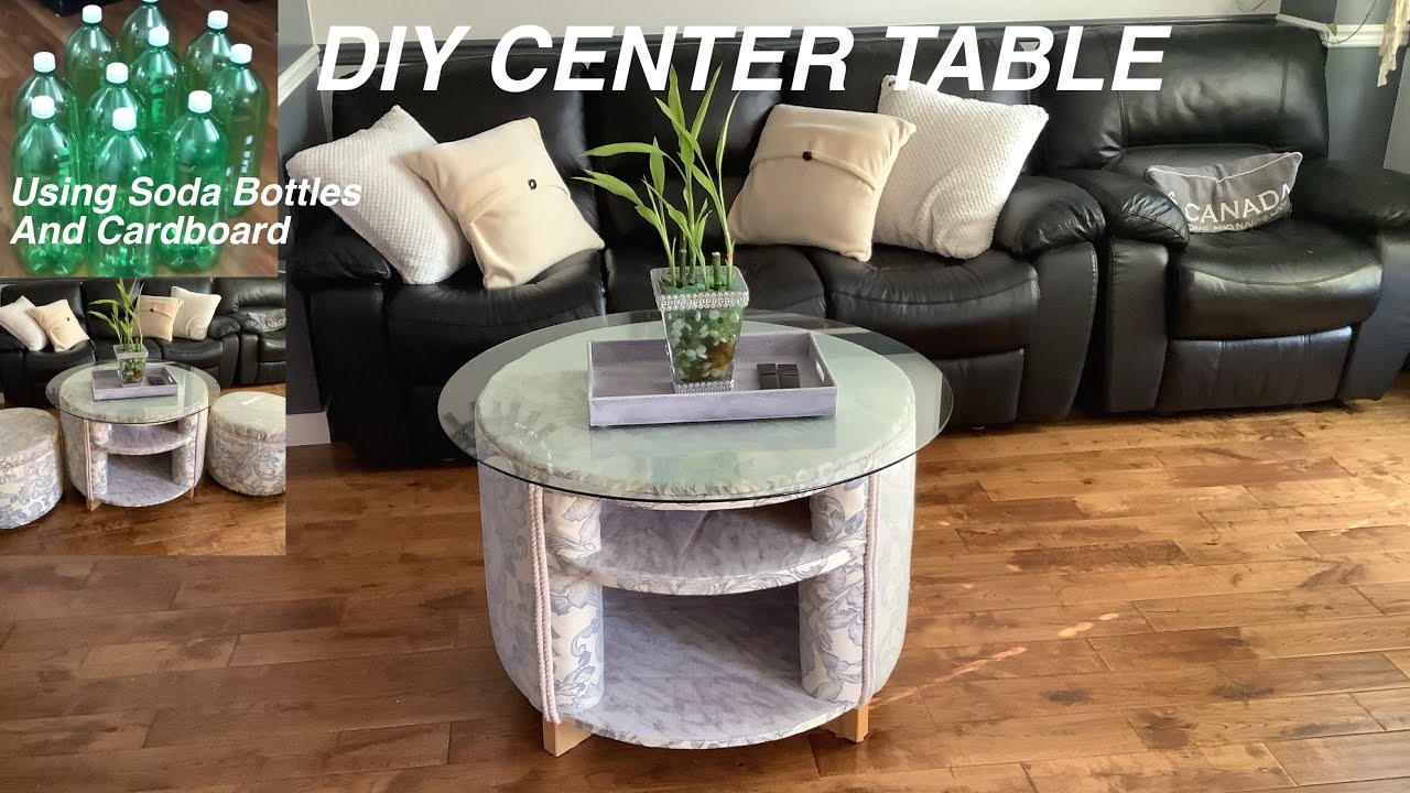 DIY CENTER TABLE USING RECYCLED MATERIALS ( SODA BOTTLES AND CARDBOARD)