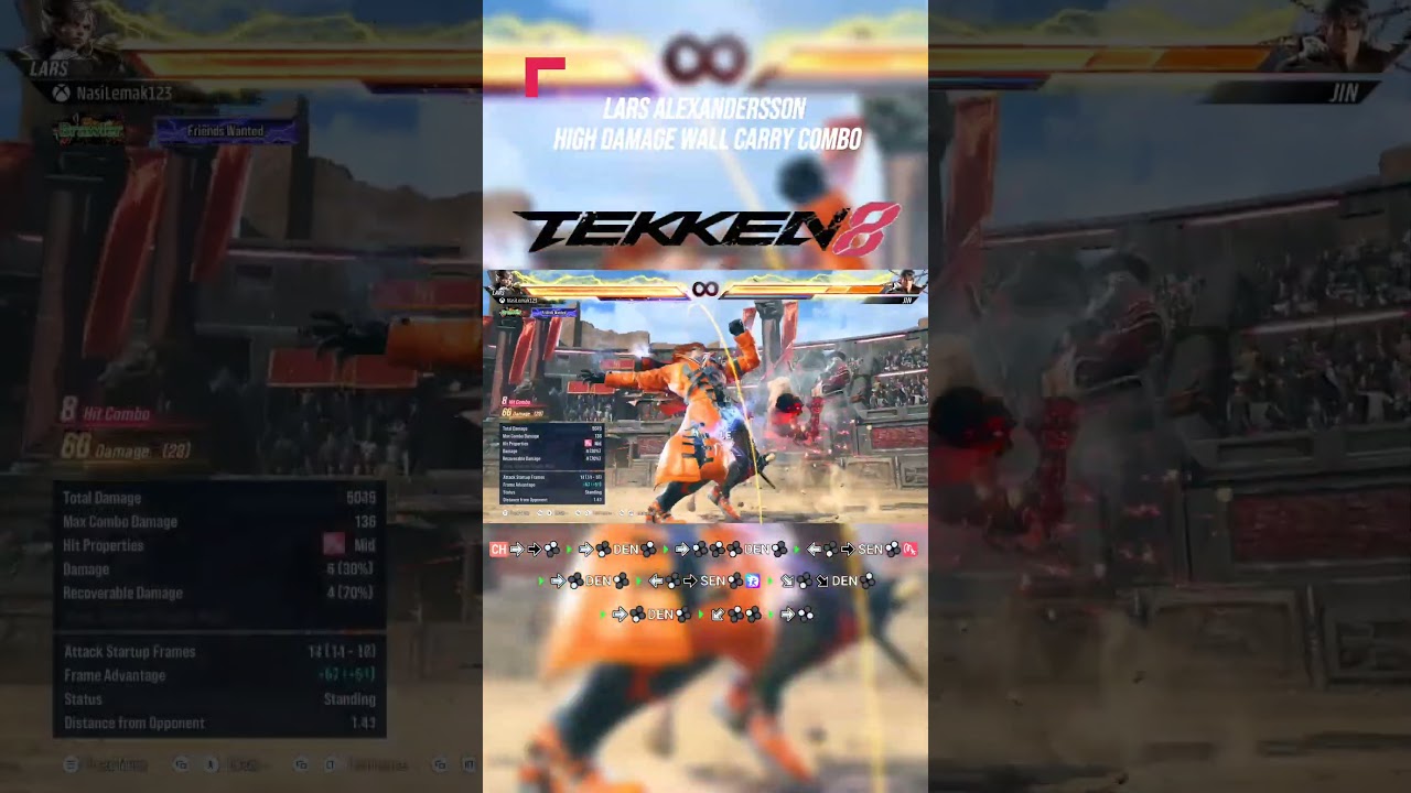 [TEKKEN 8]-Lars Alexandersson High Damage Wall Carry Combo⚡ #tekken8 #gaming