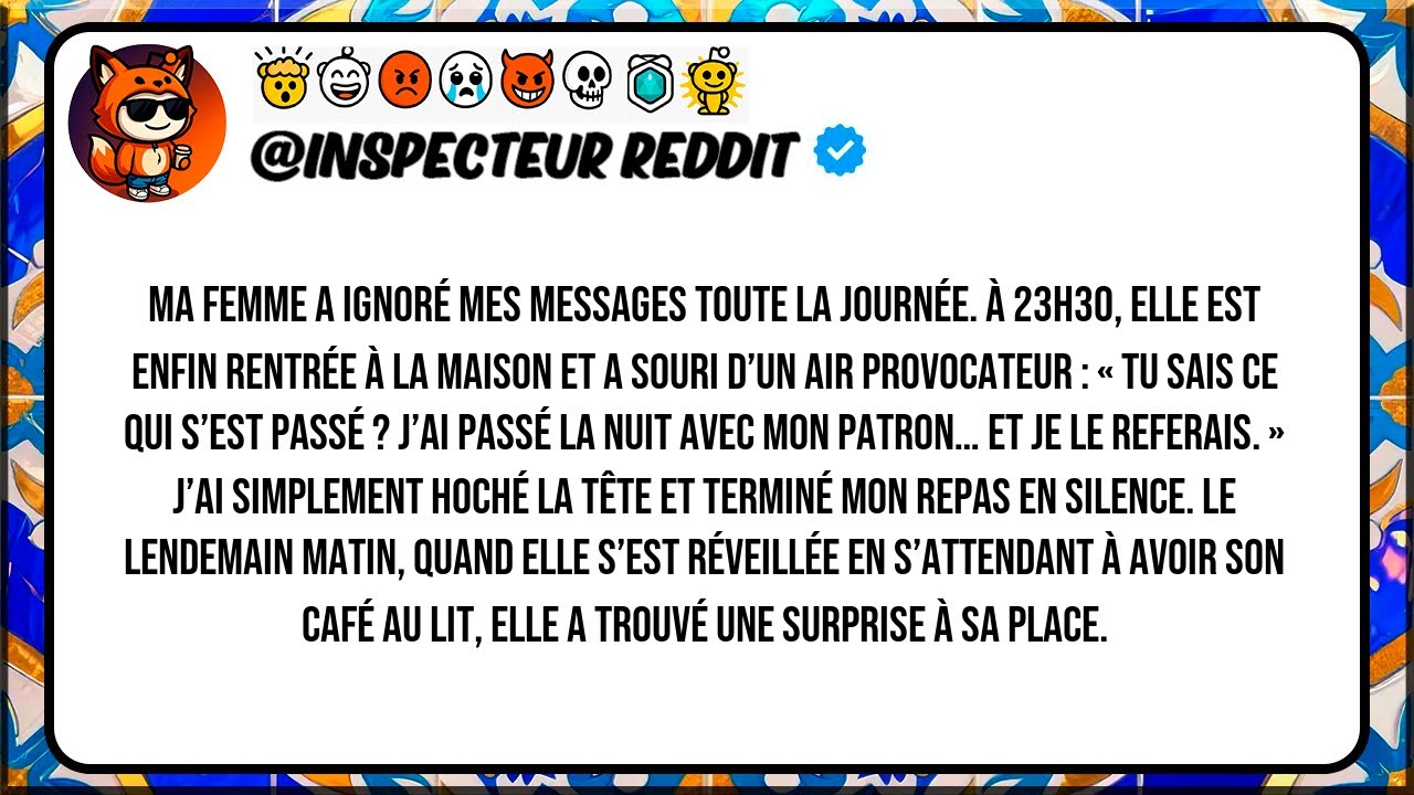 Ma femme a ignoré mes messages toute la journée.À 23h30, elle est enfin rentrée à la maison et a...