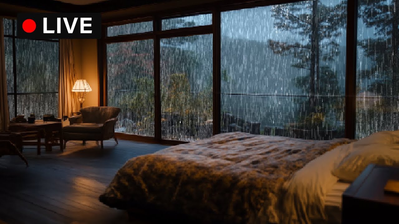 🔴 Rainy Night in a Cozy Cabin 🌧️ Study & Focus &bull; Deep Sleep Rain Sounds (No Thunder)