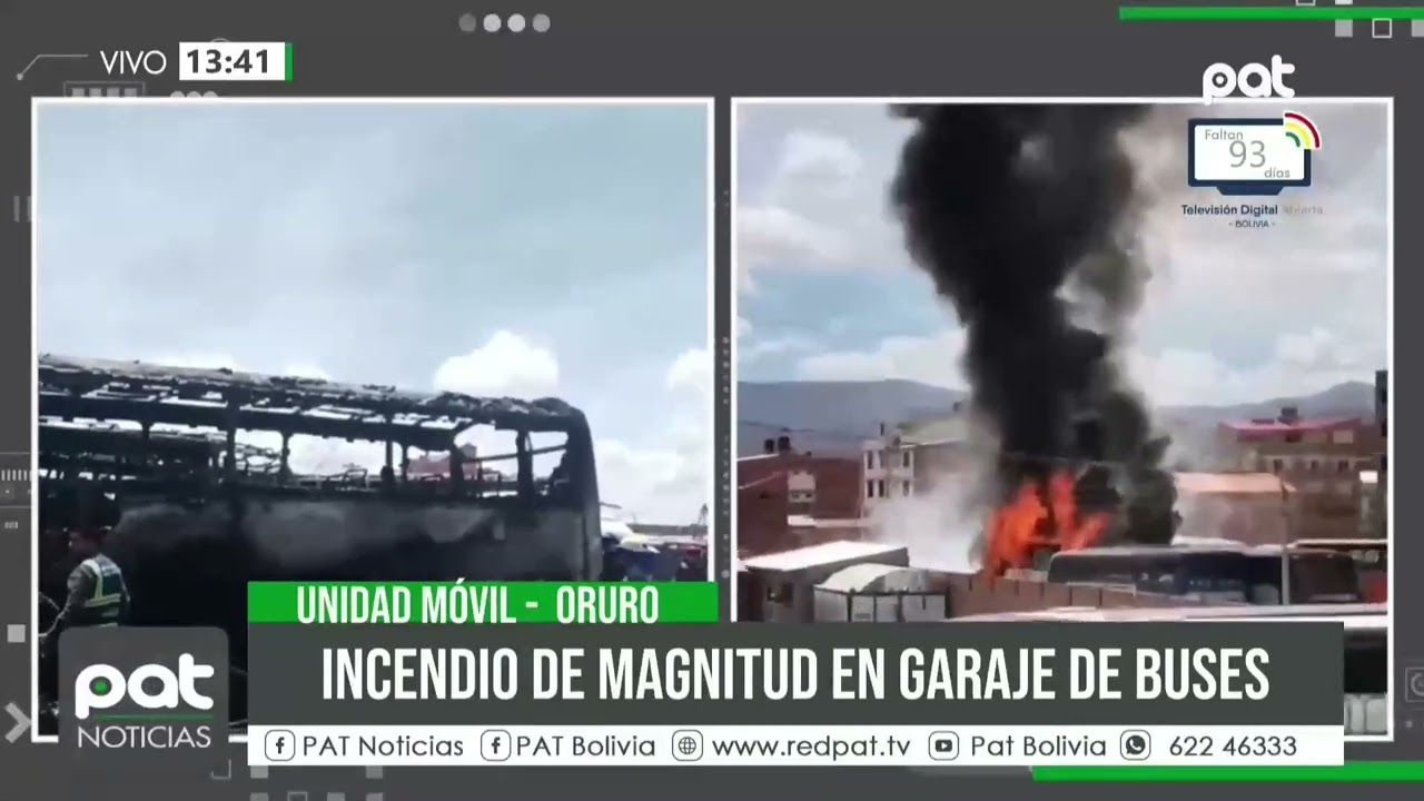 Incendio de magnitud en Oruro deja cinco buses completamente afectados