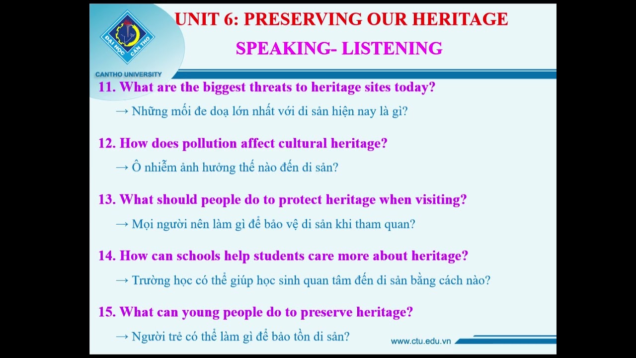 SPEAKING-LISTENING-UNIT 6-GRADE 11- Unit 6- Preserving our heritage