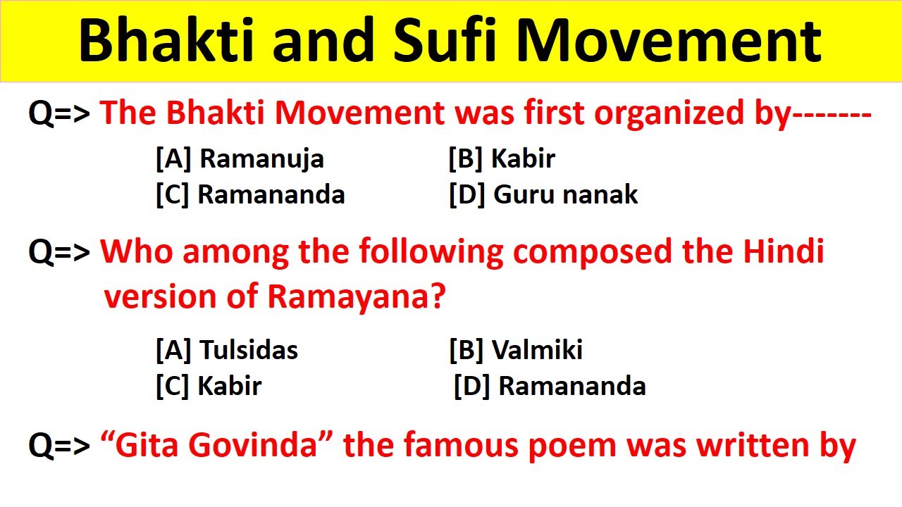 Bhakti and sufi Movement/ Medieval Indian history MCQ/ Sufi and Bhakti Movement MCQ/ Bhakti Movement