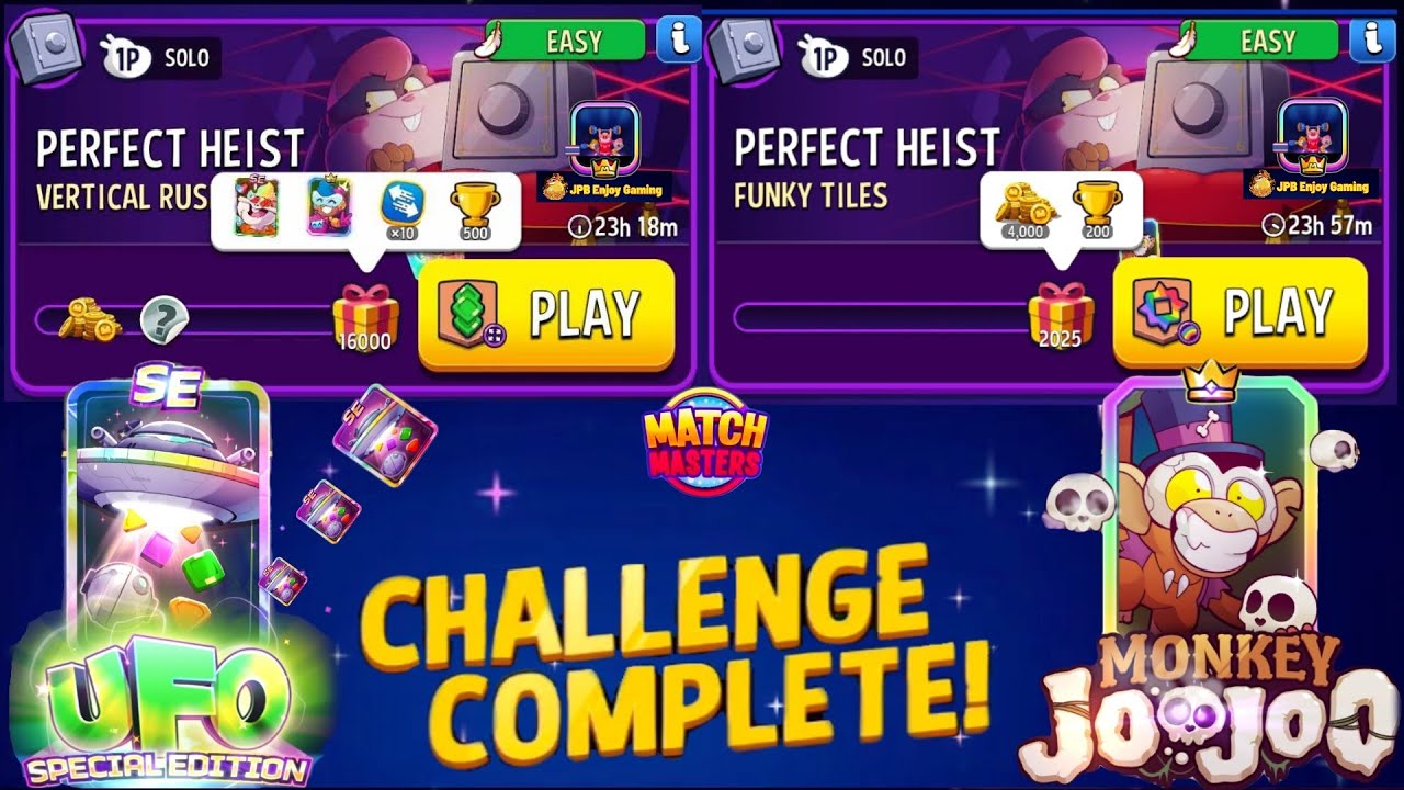 2 Solo/ Vertical Rush+Super Sized Solo Challenge Perfect Heist 16000 Score/ Funky Tiles+Rainbow 2025