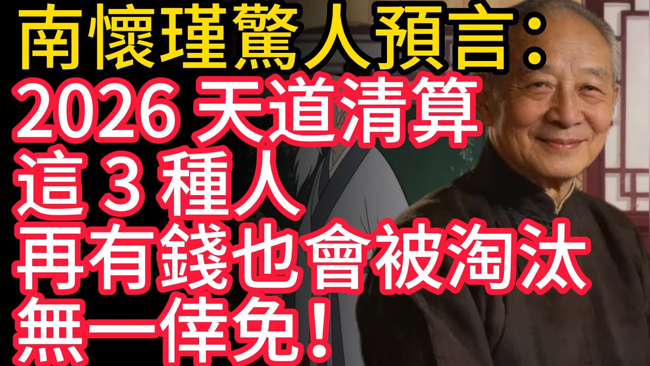 南懷瑾驚人預言：2026 天道清算，這 3 種人再有錢也會被淘汰，無一倖免！