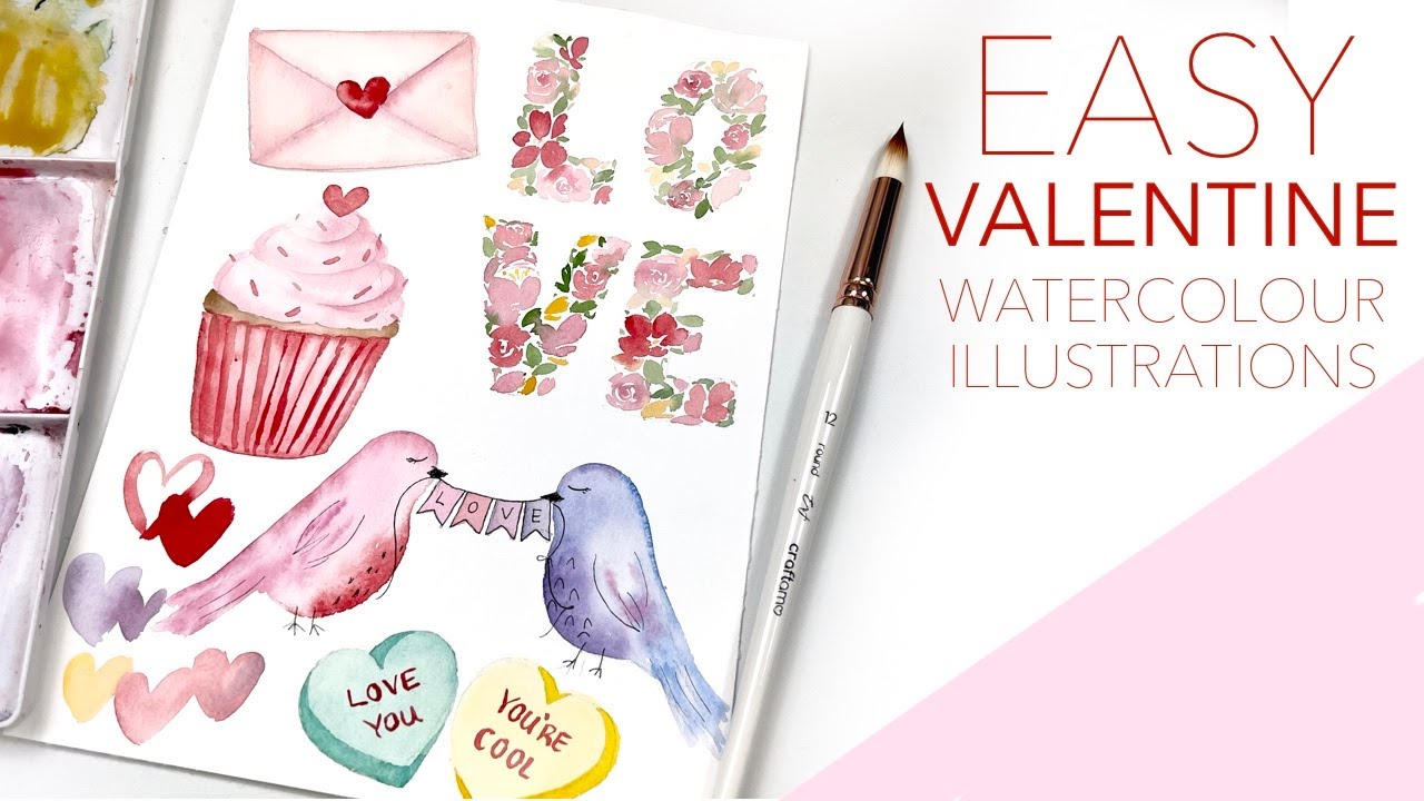 Easy Valentine Watercolour Illustrations