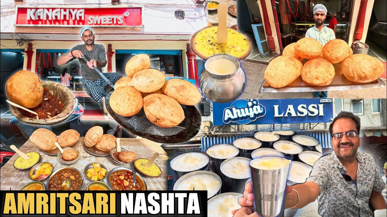 Best Breakfast in Amritsar | Desi Ghee Poori Cholley | Ahuja Amritsari Lassi | Amritsar Street Food