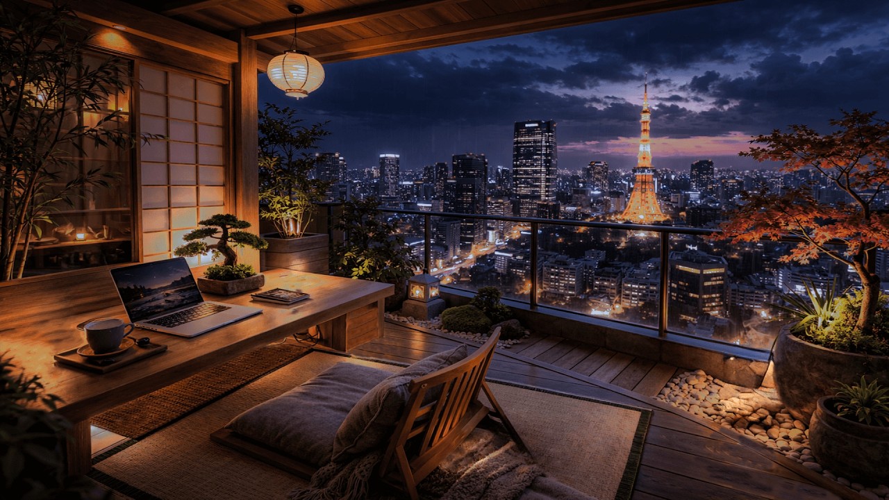 Lofi Study | Rainy Night in Tokyo 🌧️ Cozy Balcony | Chill Zen Music