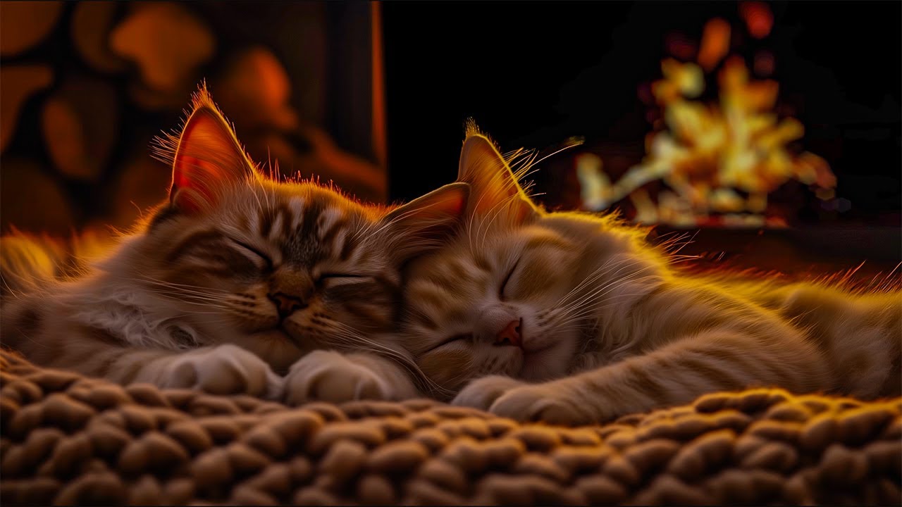 24 Hours of Deep Sleep in a Cozy Fireplace Ambience | Cats Purring with Fireplace Sounds (No Ads)