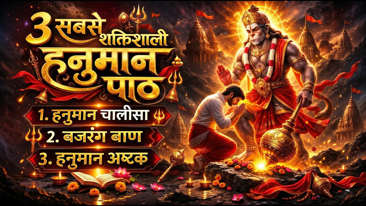 SuperFast Hanuman Chalisa + Bajrang Baan + Ashtak: 3 Powerful Hanuman Paths | Destroy All Negativity