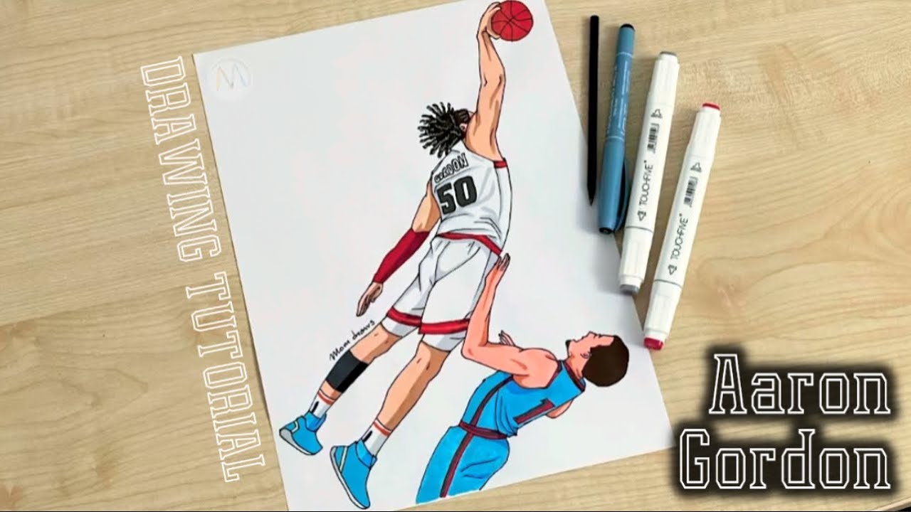How to draw a basketball player dunking / Aaron Gordon / Denver Nuggets