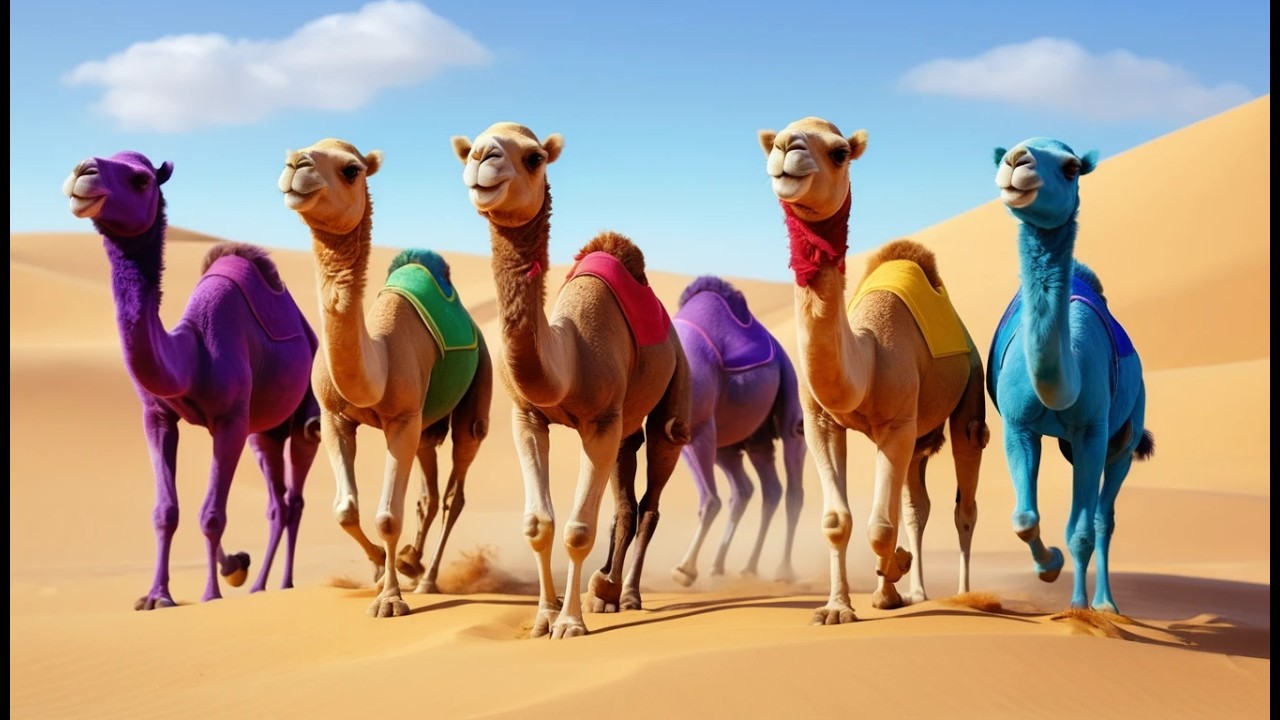 Cinco Pequeños Camellos Pisotean por el Desierto | Canciones de Animales y Números